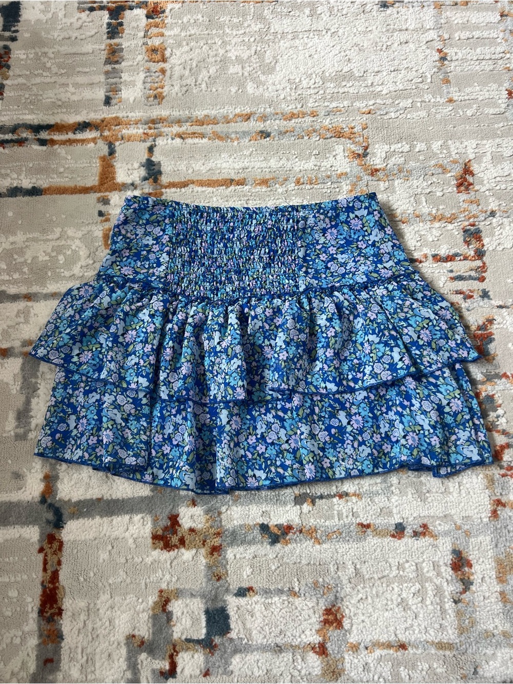 wild fable Blue Floral Ruffled Smocked Mini Skirt